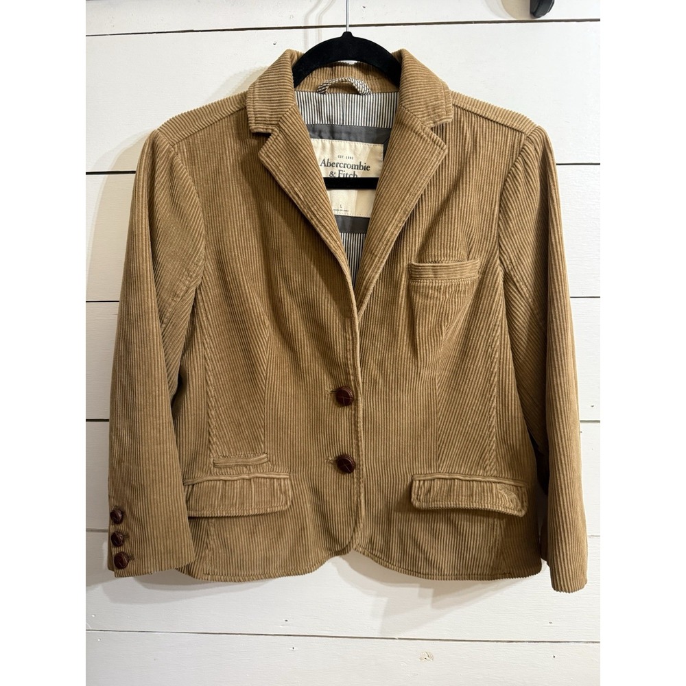VTG 90's Abercrombie & Fitch Tan Corduroy Blazer Wooden Buttons Women's Size L